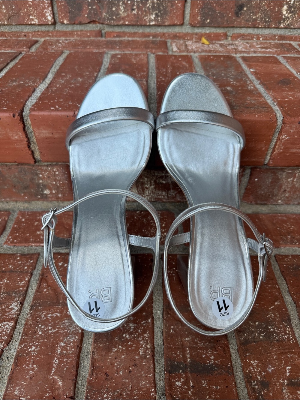 BP. Silver Metallic Strappy Ankle Strap Block Heel Dress Sandal Women's Size 11 - Picture 5 of 7